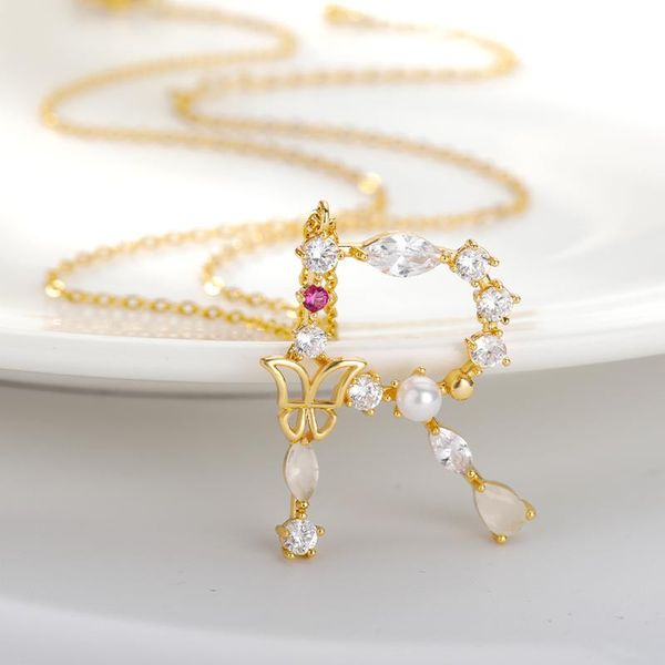 Colares pendentes Românticos Cristal Pérola Cristal Czz Butterfly Para mulheres Jóias coloridas de charme de gargantilha de ouro 2021