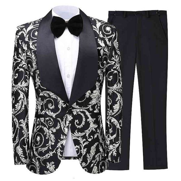 

black floral men suits for wedding prom 2020 2 piece slim fit man suit set blazer pants latest style groom tuxedos, White;black