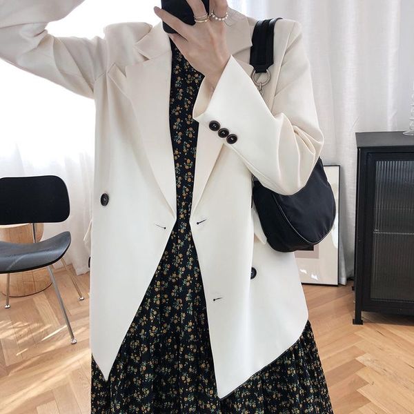 

women's suits & blazers [ewq] korea chic autumn casual trend women lapel solid double-breasted fashion minimalist long-sleeved blazer 2, White;black