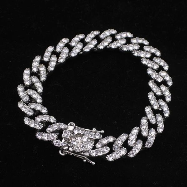 

link, chain fashion gold silver color cuban bling iced out miami link homme for men women hip hop street bracelets jewelry gifts, Black