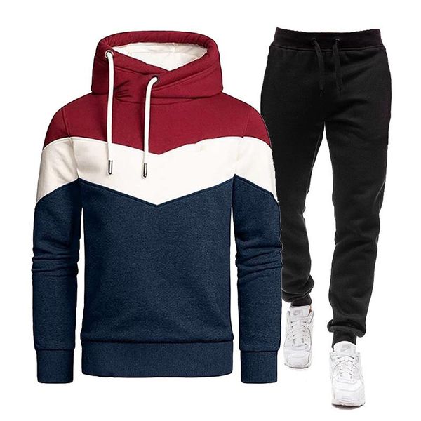 

men's tracksuits 2021 autumn fashion suit solid color casual sweater + sweatpants patchwork hoodie sportswear brand, Gray