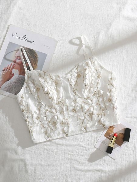 

appliques zipper detail cami 32we#, White