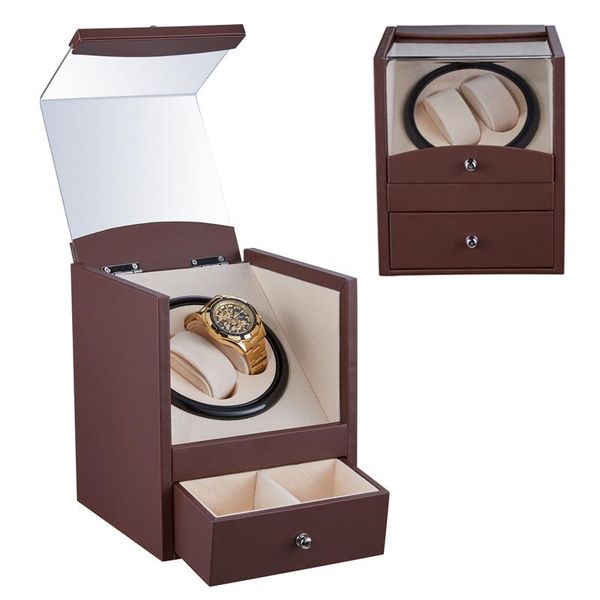 

watch boxes & cases 2+2 automatic mechanical winder double winding box shaker quiet silence motor watches jewelry storage, Black;blue