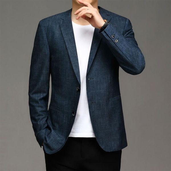 

men's suits & blazers spring men fashion blazer jacket slim knitting breathable suit business casual coats male, White;black