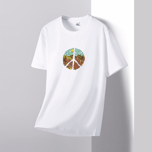 

summer fashion youth t shirt casual trend printing solid color round neck short sleeve all-match loose student mens clothing, White;black