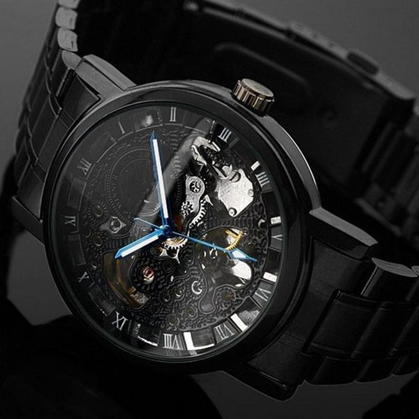 

men women mechanical watch skeleton wristwatch stainless steel fashion casual automatic self wind watches lz2108 wristwatches, Slivery;brown