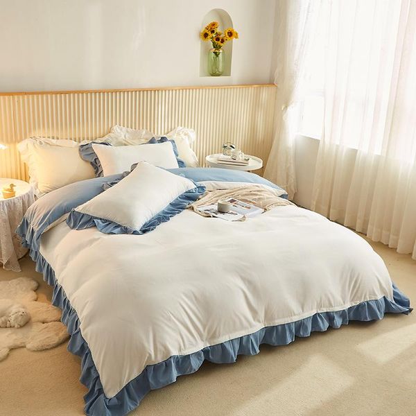 

bedding sets white blue nordic duvet cover single double bed sheet and pillowcase  king size linen for girls