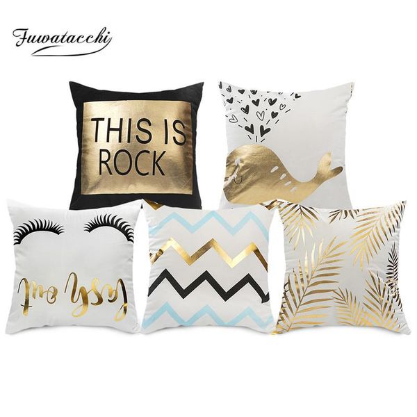 

fuwatacchi gold stamping geometric cushion covers waves throw pillows love letter pillow cover for home chair decoration 2021 cushion/decora