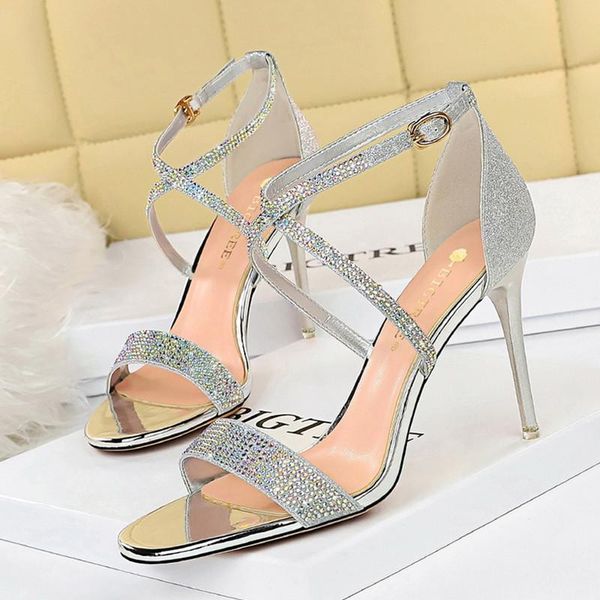 

sandals bigtree shoes women 2021 summer ladies high striptease heels pumps open toe diamond luxury brides, Black