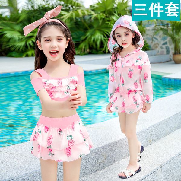

split lovely childrens girls spring flat angle swimsuit, White;black