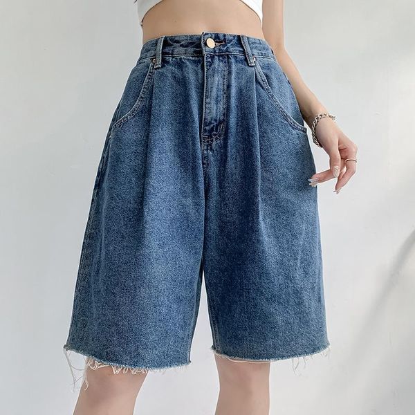 

women's shorts guuzyuviz summer loose wide leg denim women high waist plus size broken edge casual korean spodenki damskie, White;black