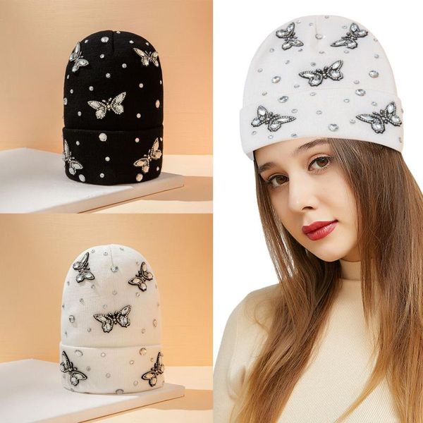 

beanie/skull caps 2021 winter baggy slouchy beanie hat rhinestone butterfly wool knitted warm casual cap for men women woolen, Blue;gray