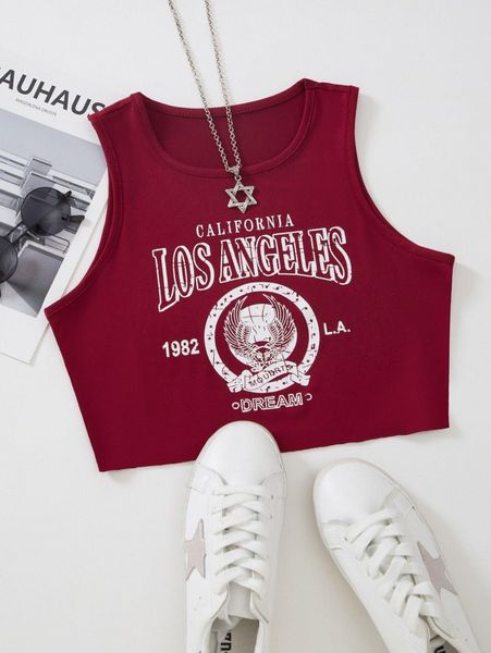 

letter graphic crop tank s842#, White