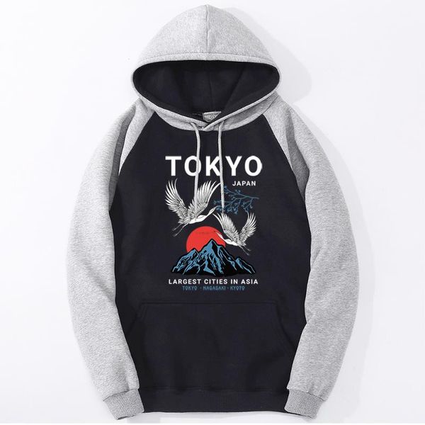 

women's hoodies & sweatshirts twin cranes sunset over mount fuji womens hoodie hip hop street clothing casual raglan fleece pullover fe, Black