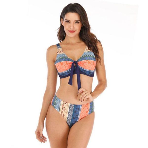 

one-piece suits bikini print swimwear women high waist tight bohemian swimsuit split large size stripes plaid backless