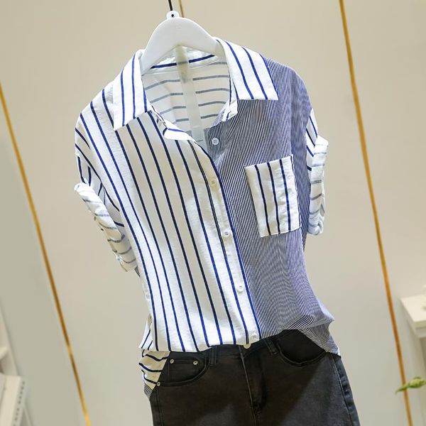 

women's blouses & shirts short sleeve striped shirt women fashion 2021 summer plus size 4xl casual blouse, White