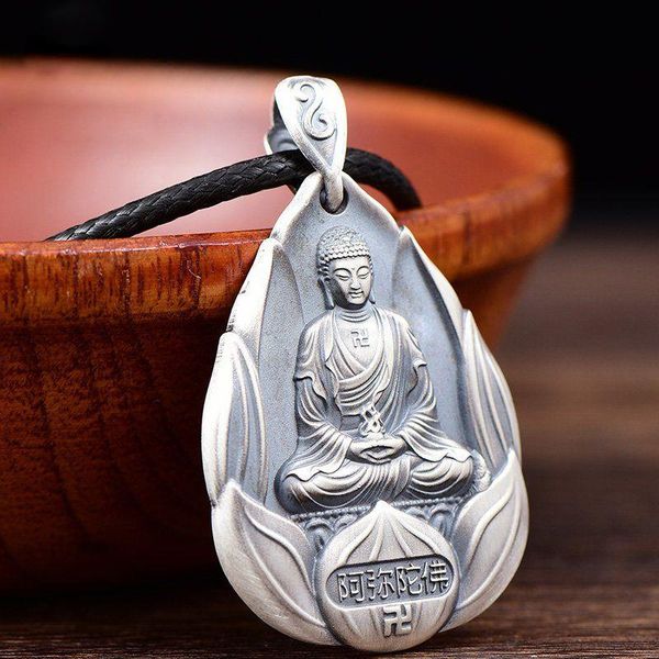

chains retro zodiac buddha pendant big day tathagata amitabha women necklace men jewelry accessories, Silver