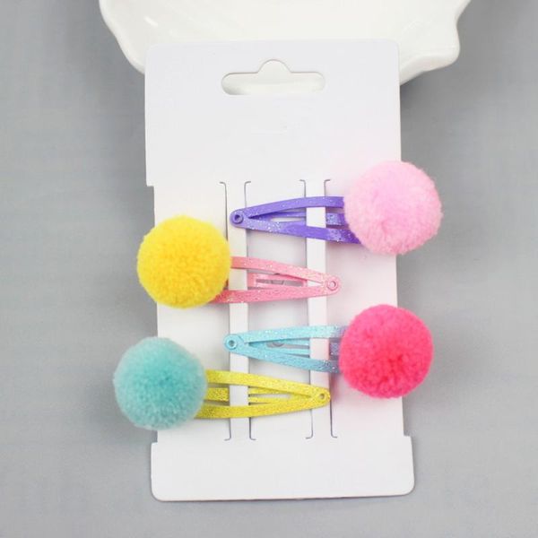 

hair accessories 4pcs/lot 2021 fashion cotton ball small clips barrettes cute girls hairprin solid, Slivery;white