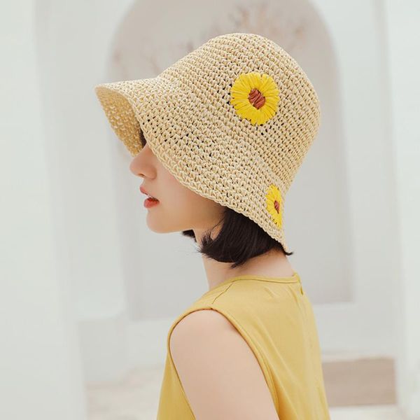 

wide brim hats summer for women flower straw hat beach foldable bonnet outdoor gorros fashion sunshade panama elegante cap, Blue;gray