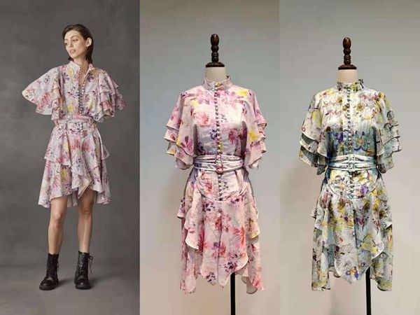 

2021spring long sleeve asymmetric women print layer mini dress with sash casual dresses, Black;gray