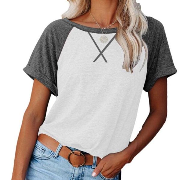 

women's t-shirt liscn 2021 spring and summer solid color cross loose round neck shirt short sleeve casual 9830#, White