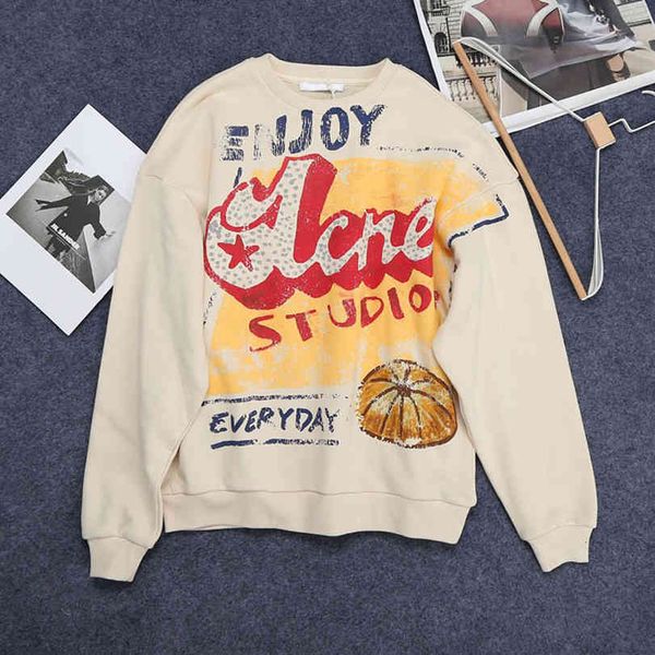 

men's hoodies & sweatshirts oversized autumn/winter male and female impression around the neck sweater couple casual loose 69g5, Black