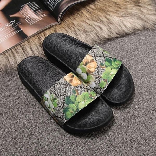 

men's women's slippers 2021 fashion flower flat shoes sell beach genuine leather indoor outdoor women slides large size, Black