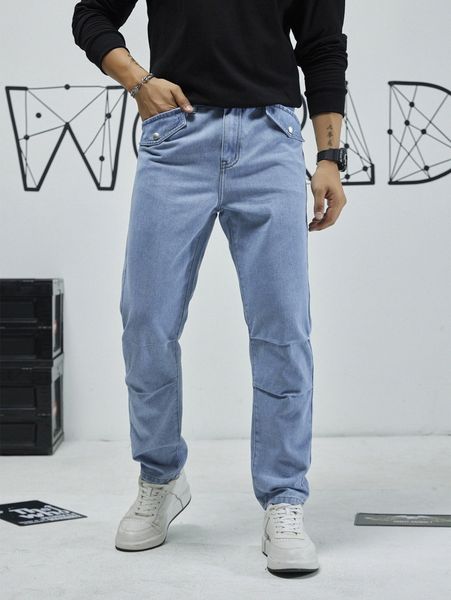 

men slant pocket washed jeans p0d2#, Blue