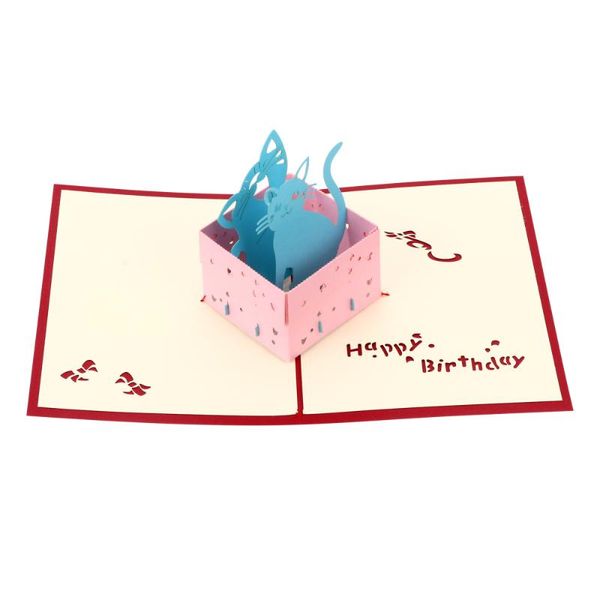 

1pc birthday cat -up cards delicate 3d creative greeting