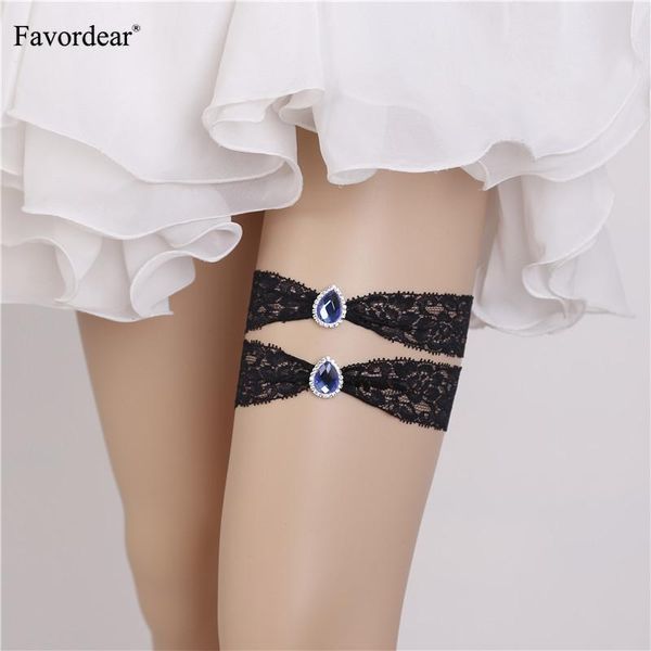 

bridal gloves favordear blue/black lace wedding garter with blue rhinestone 2 pc elastic band fashion stocking belt for women, White
