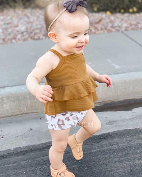

clothing sets 0-3t 2 pcs born casual outfits, baby girl sleeveless ruffle ribbed tank + leopard print comfortable pants, White