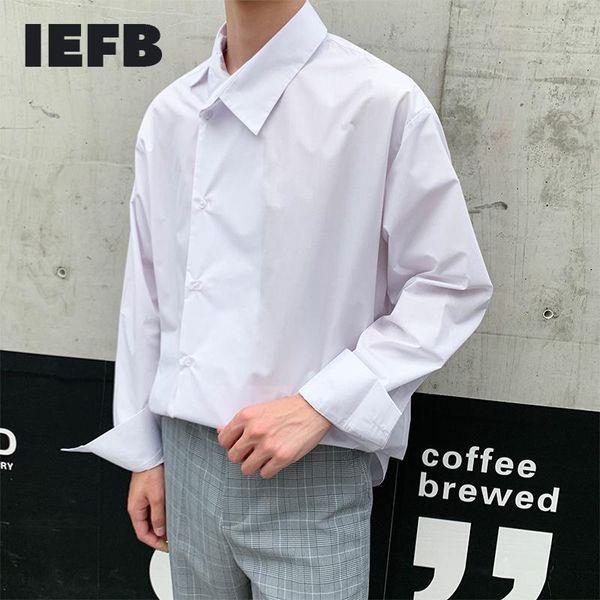 

men's casual shirts iefb long sleeve crooked turn down collar stripe shirt vintage fashion streetwear hip hop big size clothing 9y4211, White;black