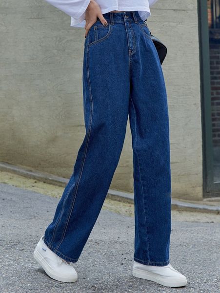 

dazy high waist straight leg jeans k9qx#, Blue