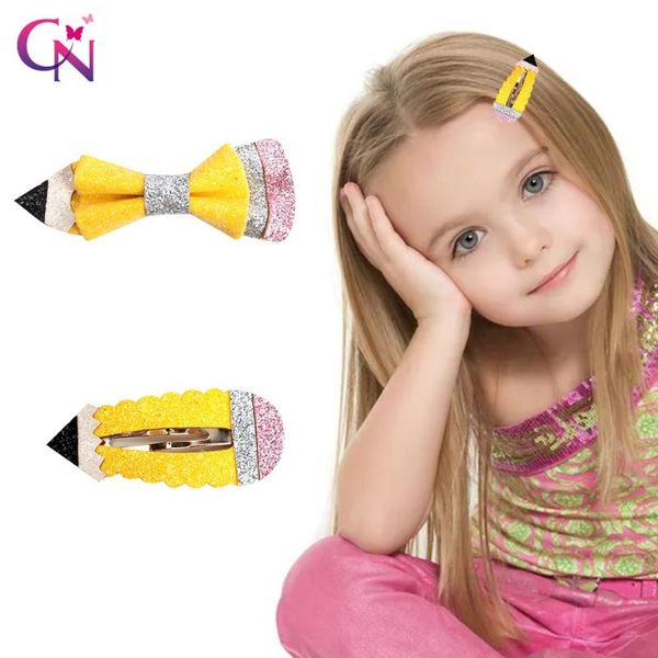 

hair accessories cn cute pencil clips back to school shining bow hearwear hairclips for girls metal barrettes, Slivery;white