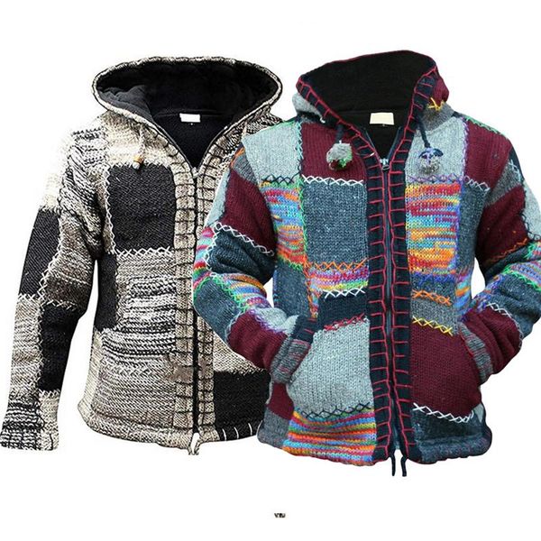 

fashion knitted sweater winter men zipper hooded patchwork knitwear autumn sweatercoat casual coat casaco masculina, White;black