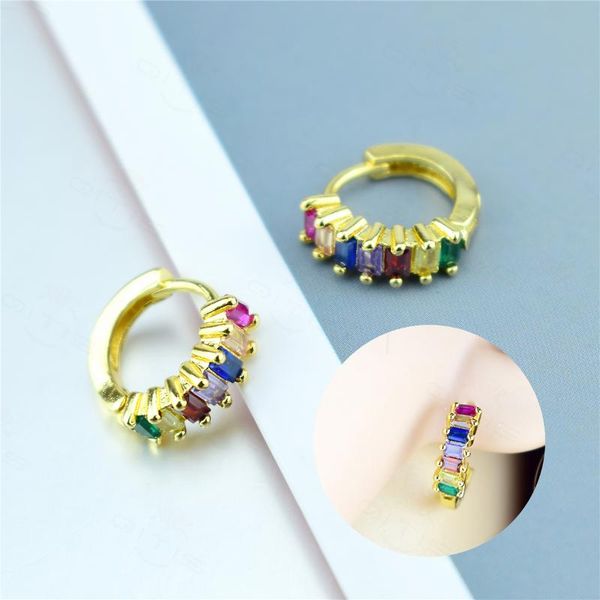 

hoop & huggie fashion golden platingd luck implication earring for women bling rainbow zirconia clip brincos, Golden;silver