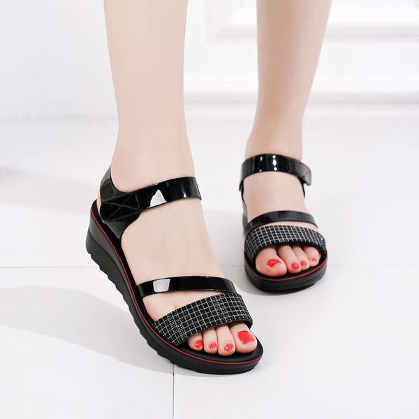 

summer leisure flat women sandals comfortable soft sole mother shoes thick bottom large size lightweight beach, Black