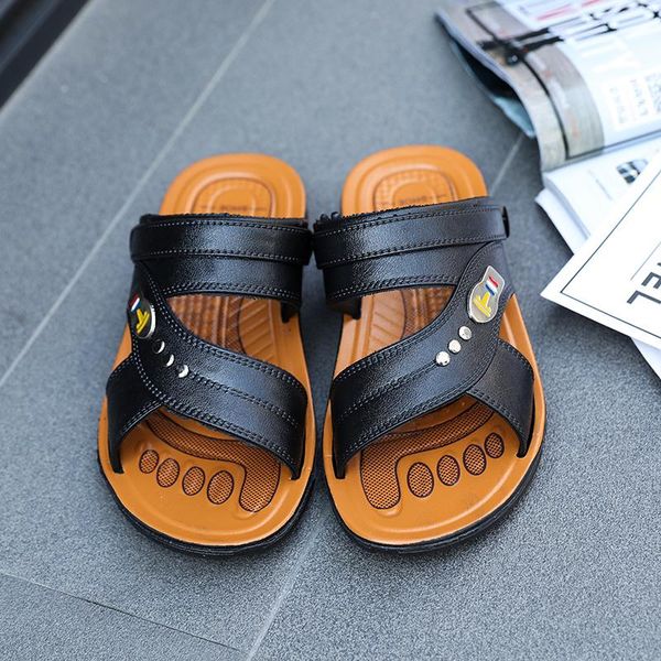 

sandals men genuine leather summer outdoor male soft roman beach casual sneakers, Black