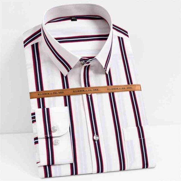 

men's fashion long sleeve silky fabric striped shirts single patch pocket work casual standard-fit easy care classic dress shirt 210708, White;black