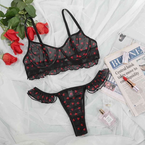 

underwear set french bra 2021 women's perspective lace lingerie suit an5419, Black;white