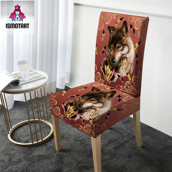 

chair covers royal wolf feather by ismot esha cover tribal spandex elastic slipcover dark red dining seat animal capa de cadeira