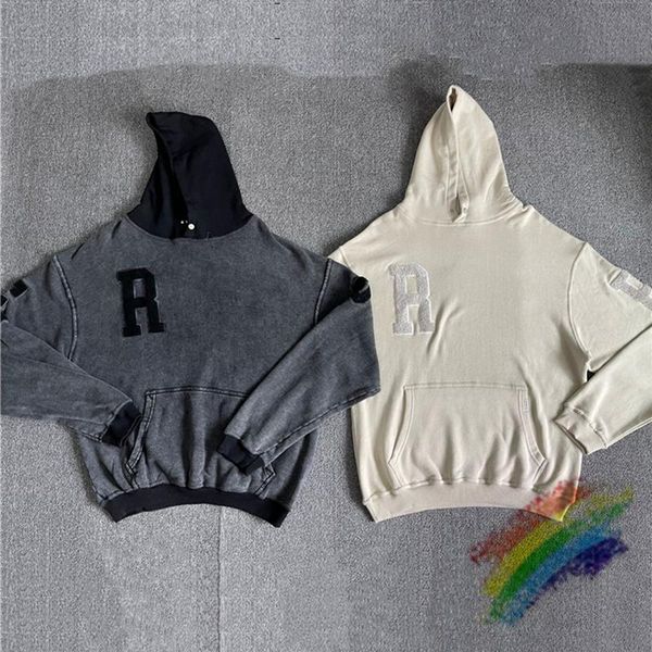 

men's hoodies & sweatshirts patchwork vintage represent hoodie men women 1:1 -quality flocked embroidered pullovers wash, Black