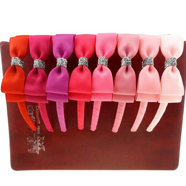 

hair accessories 2pcs children's candy colors bands princess headband ribbon bows handmade solid head hoop kids, Slivery;white