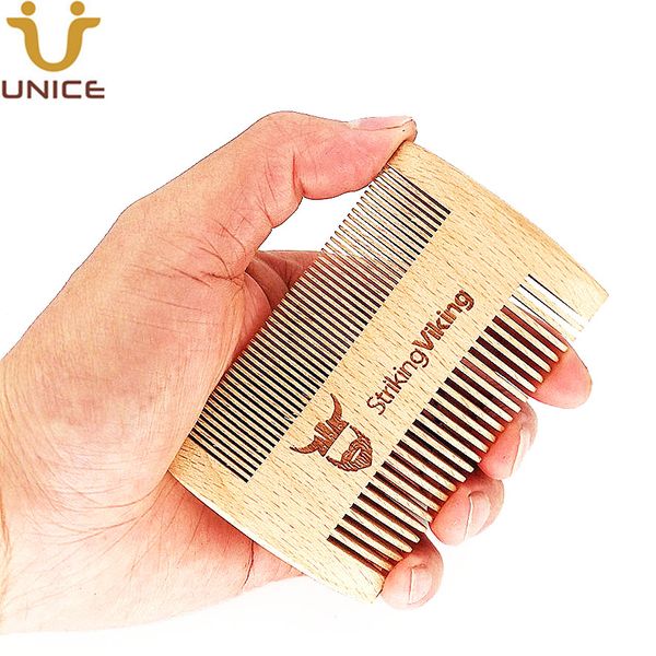MOQ 100 PCS Pettine per capelli in legno di faggio naturale Doppi lati Pettini per barba da uomo LOGO personalizzato Denti grossolani in legno
