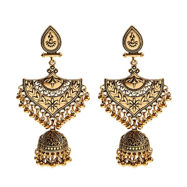 

retro women's big sector flower carved indian jhumka earrings vintage bell tassel turkey dangling earrings, Silver