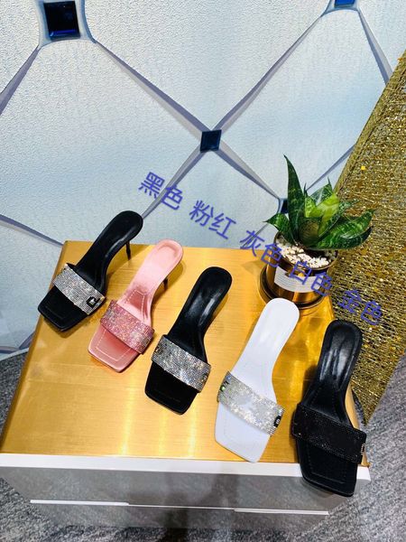 

summer new style square head open toe word simple square heel mid heel casual sandals and slippers women, Black