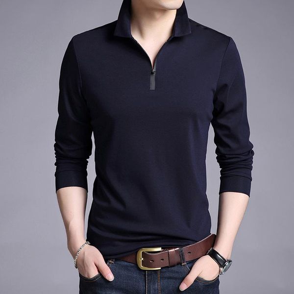 

men's t-shirts selling product in 2021 autumn casual long sleeve t shirt men fashion lapel cotton thin section shirts, White;black