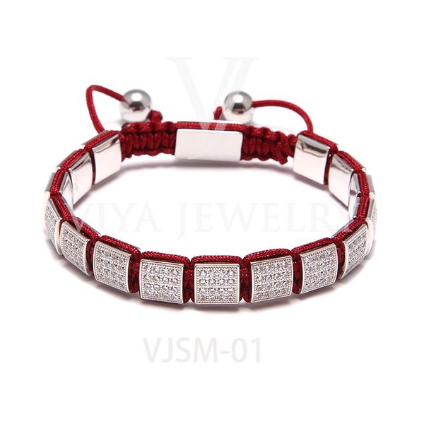 

charm bracelets luxury red rope macrame bracelet with pave setting square beads handmade colorful men gift has jewelry box, Golden;silver