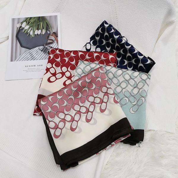

scarves women's polka dot silk scarf printing square headband, Blue;gray