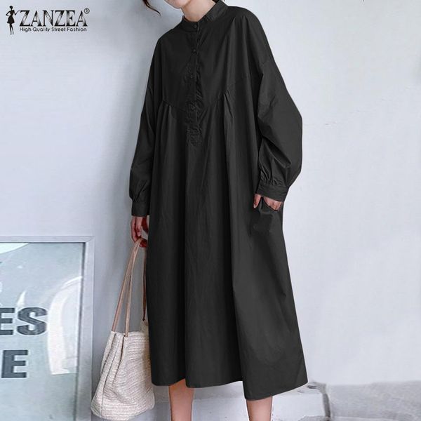 

dresses 2021 mid-calf dresses for women ladies vintage vestidos casual long sleeve robe femme autumn solid sundress plus size 5xl, Black;gray